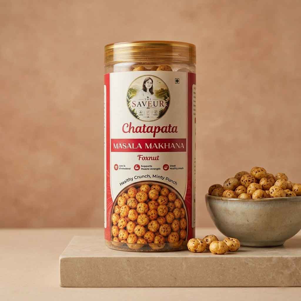 Healthy Chatapata Flavoured Makhana Farmley Roasted and Namkeen Snacks & Puffed Snacks Cholesterol Free Gluten Free Rich In Protein & Fiber Roasted in Olive Oil - 85 GM JAR