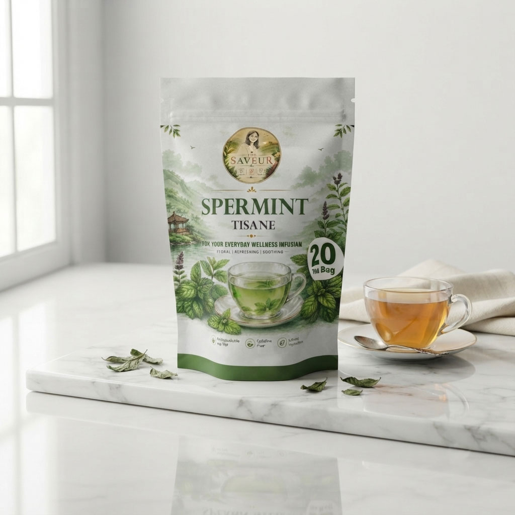 Spearmint Tea Bags 20 Count Herbal Tea Bags Refreshing Aromatic and Minty Gluten Free Caffeine Free Tea 100% Pure Spearmint leaves The Saveur Spearmint Tea bags