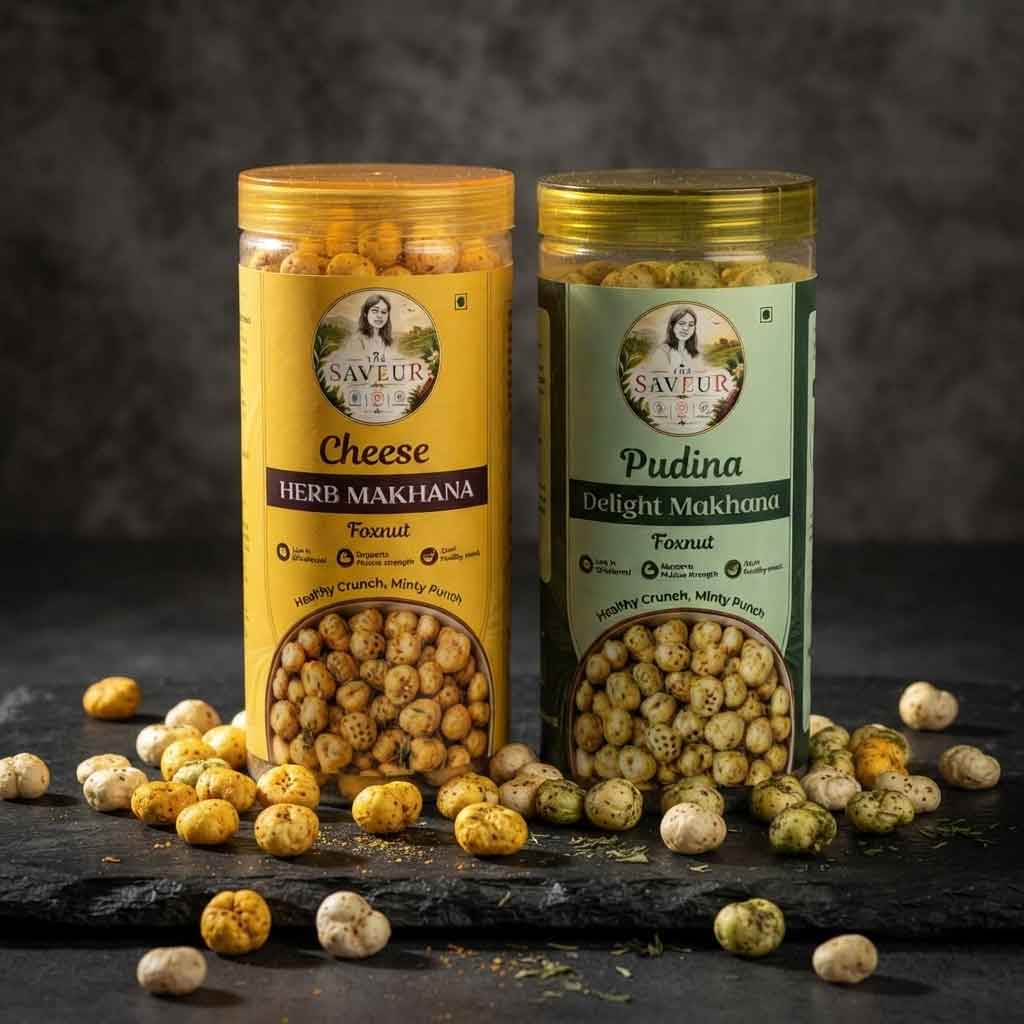 Combo Of 2 Cheese And Pudina Flavoure Makhana Jar Healthy Snack and Farmley Roasted Namkeen Snacks & Puffed Snacks Cholesterol Free Gluten Free Rich In Protein & Fiber Roasted in Olive Oil - 85 GM JAR
