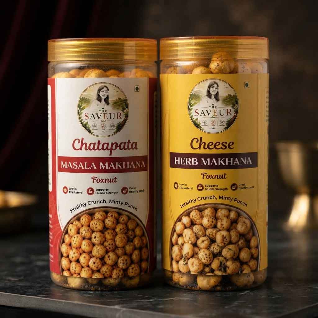 Combo Of 2 Cheese And Chatapata Flavoure Makhana Jar Farmley Roasted and Healthy Snack Namkeen Snacks & Puffed Snacks Cholesterol Free Gluten Free Rich In Protein & Fiber Roasted in Olive Oil - 85 GM JAR