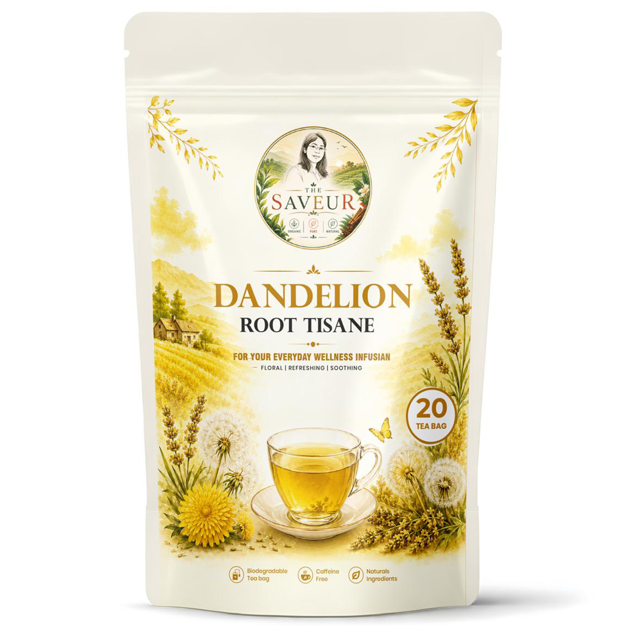 The Saveur Dandelion Leaf & Root Tea bags 20 Teabags Natural Dandelion Herbal Tea for Liver & Kidney Detox Health Caffeine free Support IMPROVES DIGESTION & Boost Immune System Detox Herbal Tea
