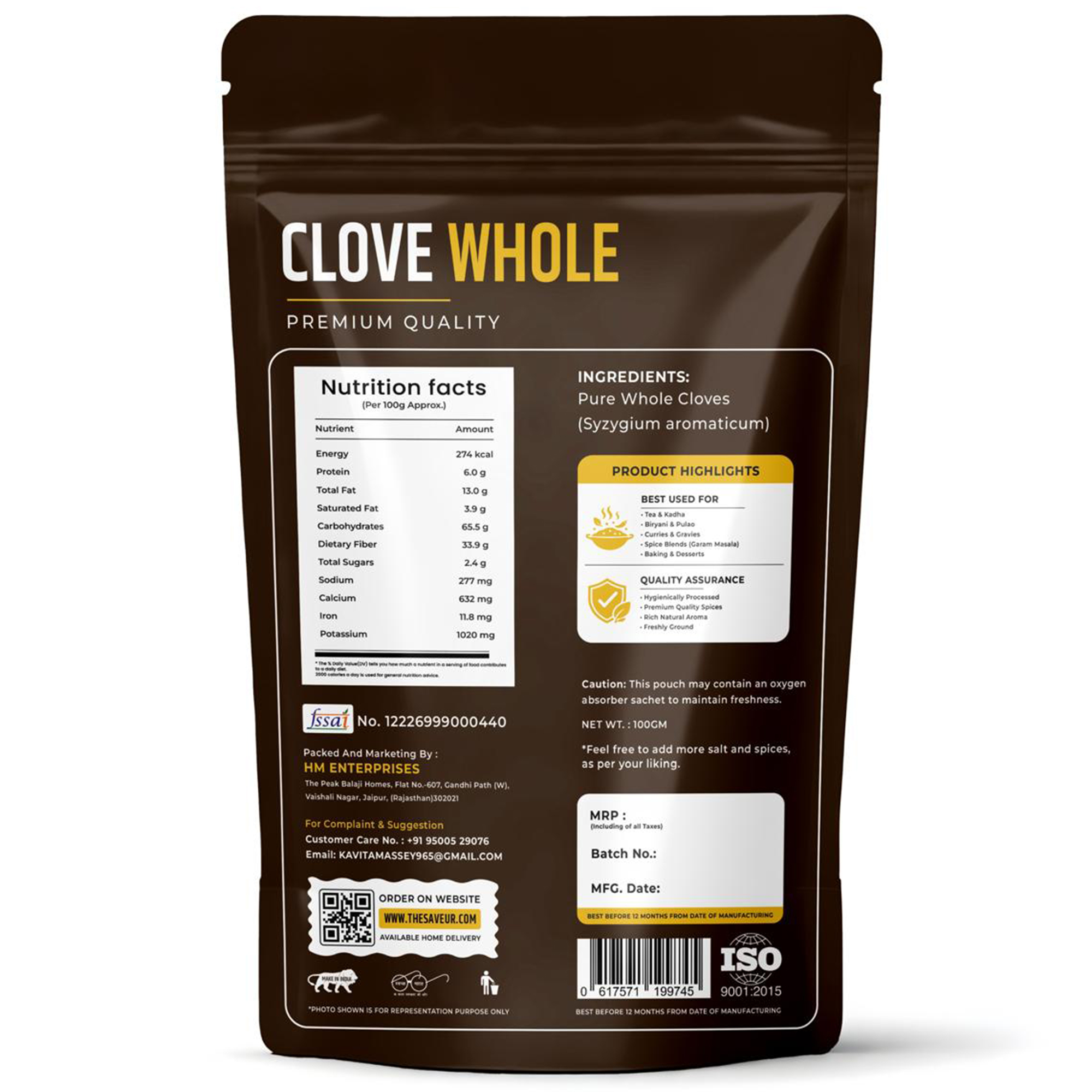 The Saveur Whole Clove 100g | Premium Handpicked Cloves | Rich Aroma & Flavor | Whole Spice for Cooking, Tea, Baking & Seasoning