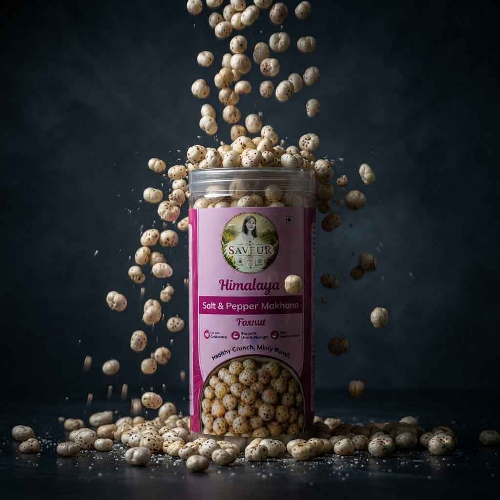 Cholesterol Free Himalaya(Salt & Pepper) Flavoured Makhana Healthy Snack Farmley Roasted and Namkeen Snacks & Puffed Snacks Gluten Free Rich In Protein & Fiber Roasted in Olive Oil - 85 GM JAR