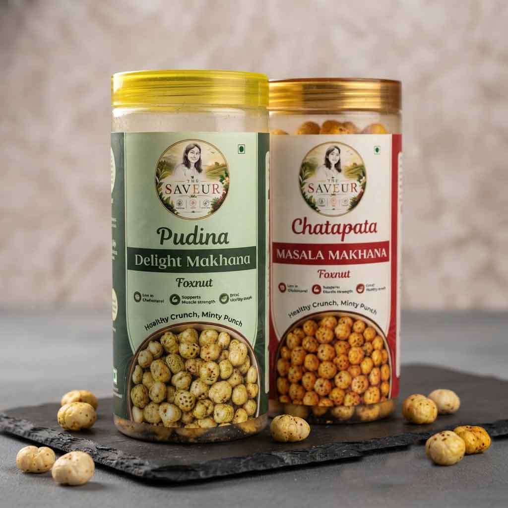 Gluten Free Rich In Protein & Fiber Roasted in Olive Oil Combo Of 2 Pudina And Chatapata Flavoure Makhana Jar Farmley Roasted and Healthy Snack Namkeen Snacks & Puffed Snacks Cholesterol Free - 85 GM JAR