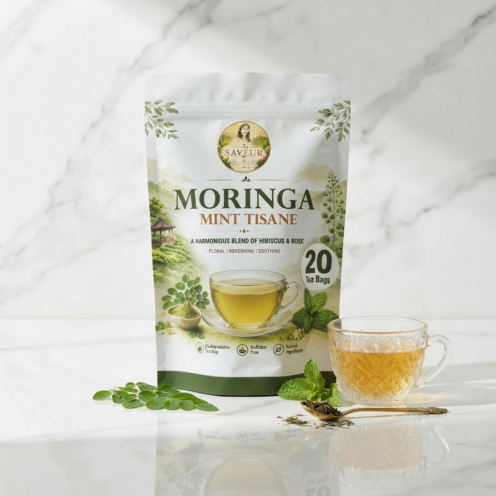 The Saveur Moringa Mint Tea 20 Tea Bags Caffeine Free Staple Free Made with organically moringa leaves & Mint
