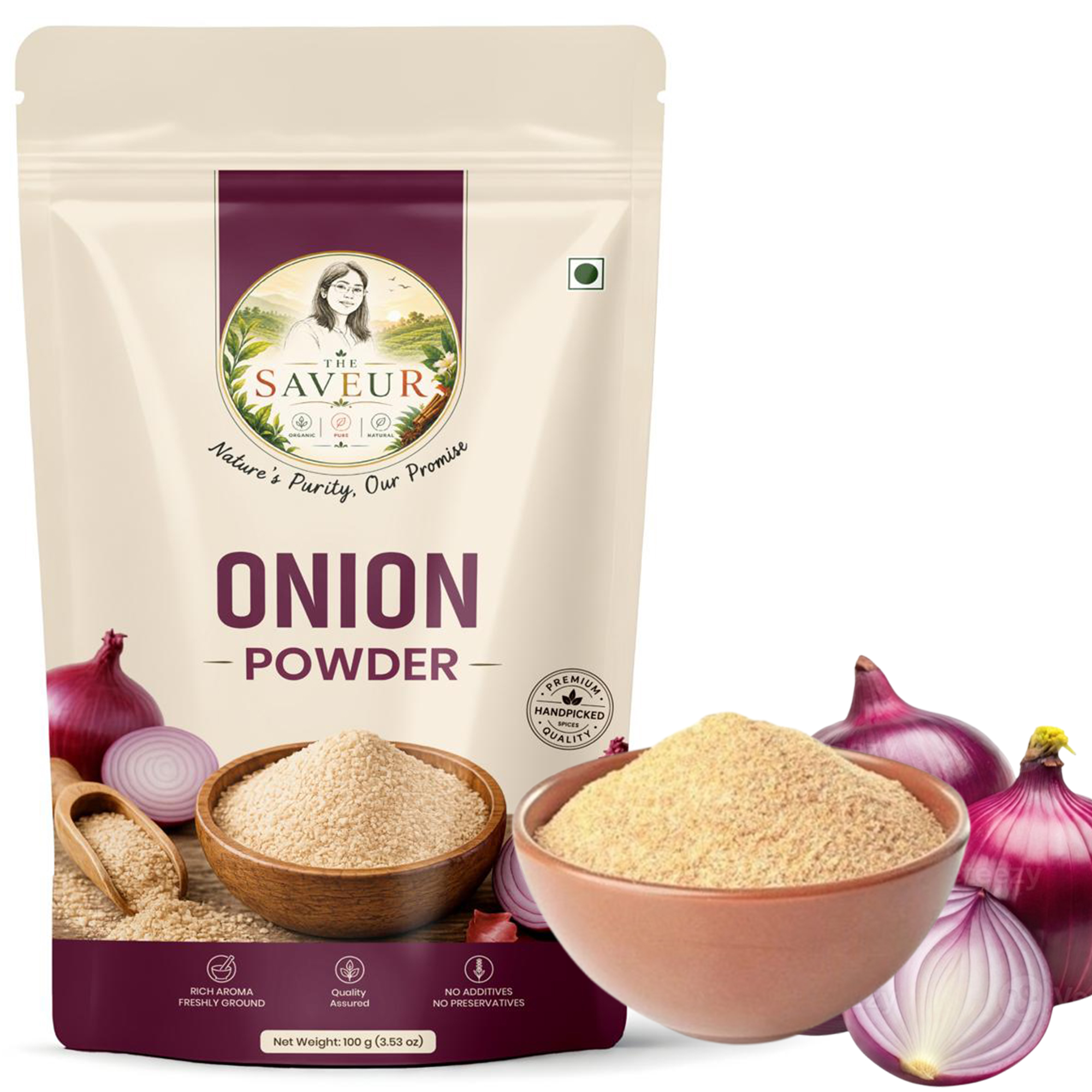 The Saveur 100% Pure & Natural Onion Powder No Added Preservatives Rich Flavor Seasoning for Cooking Gluten-Free Spice 100 Gm