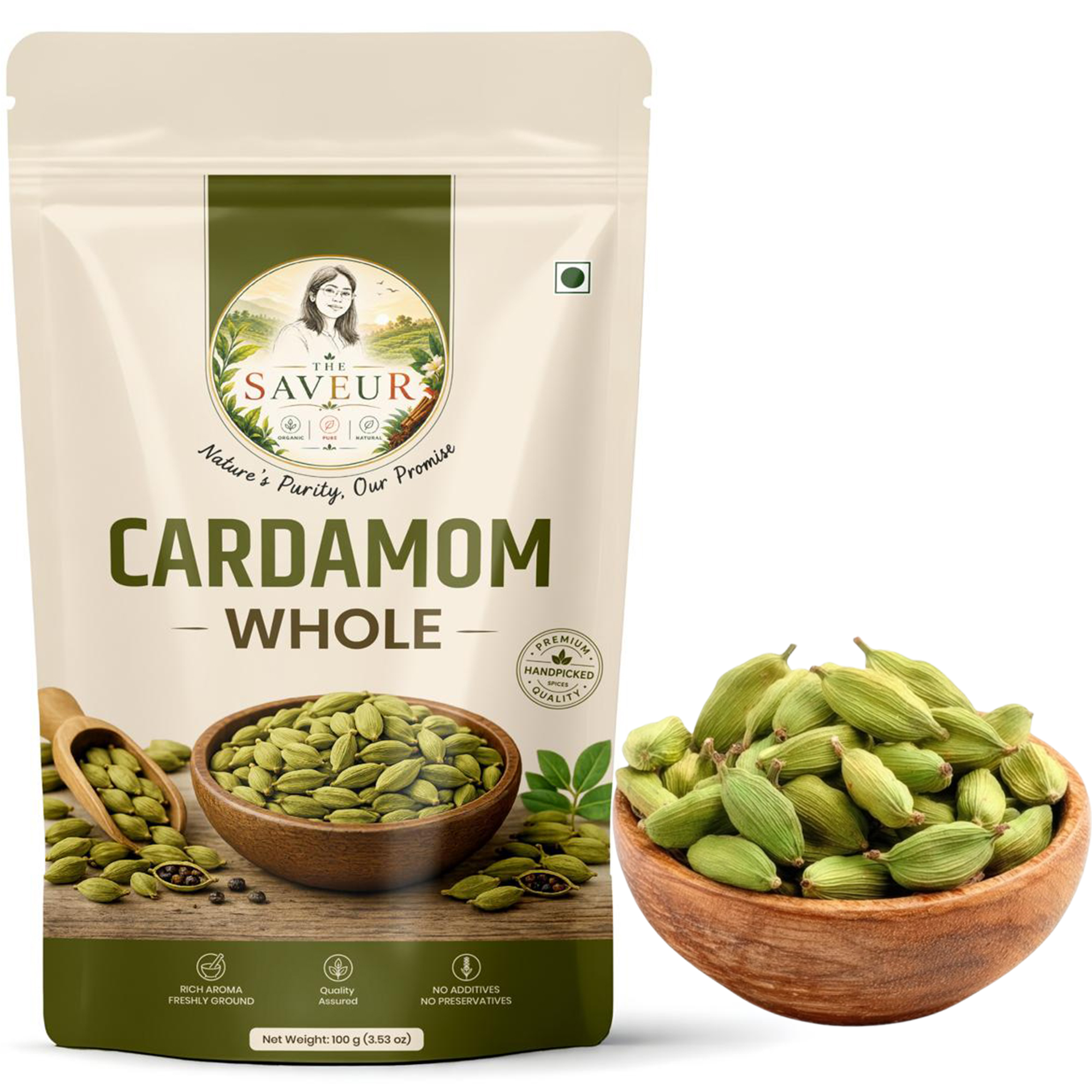 The Saveur 100 Gm Natural Green Cardamom Whole Rich Aroma Freshly Ground Quality Assured No Added Preservatives & No Additives