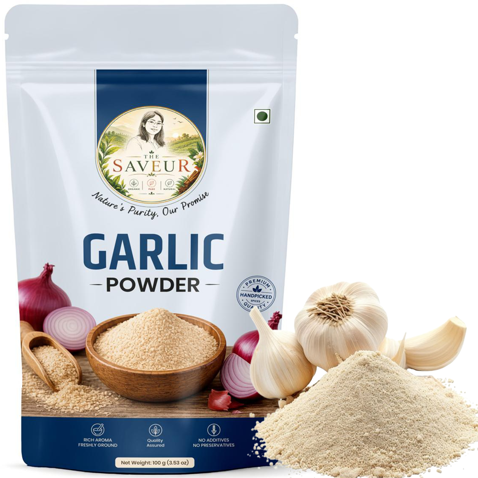 The Saveru Garlic Powder 100 Gm Premium Quality No Additives Ideal for Cooking Seasoning and Baking Natural Flavor Enhancer