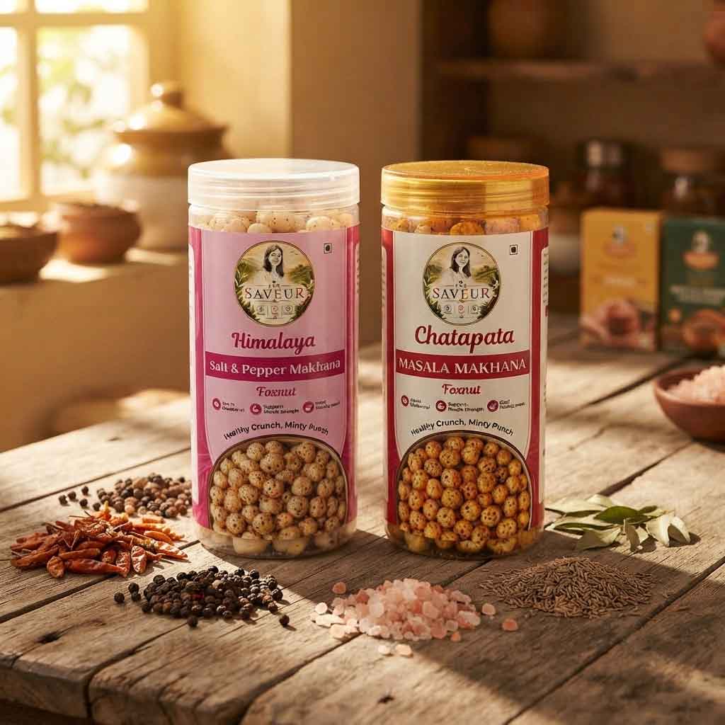 Combo Of 2 Flavoured Makhana Jar Chatapata And Himalaya(Salt & Pepper) Farmley Roasted and Healthy Snack Namkeen Snacks & Puffed Snacks Cholesterol Free Gluten Free Rich In Protein & Fiber Roasted in Olive Oil - 85 GM JAR