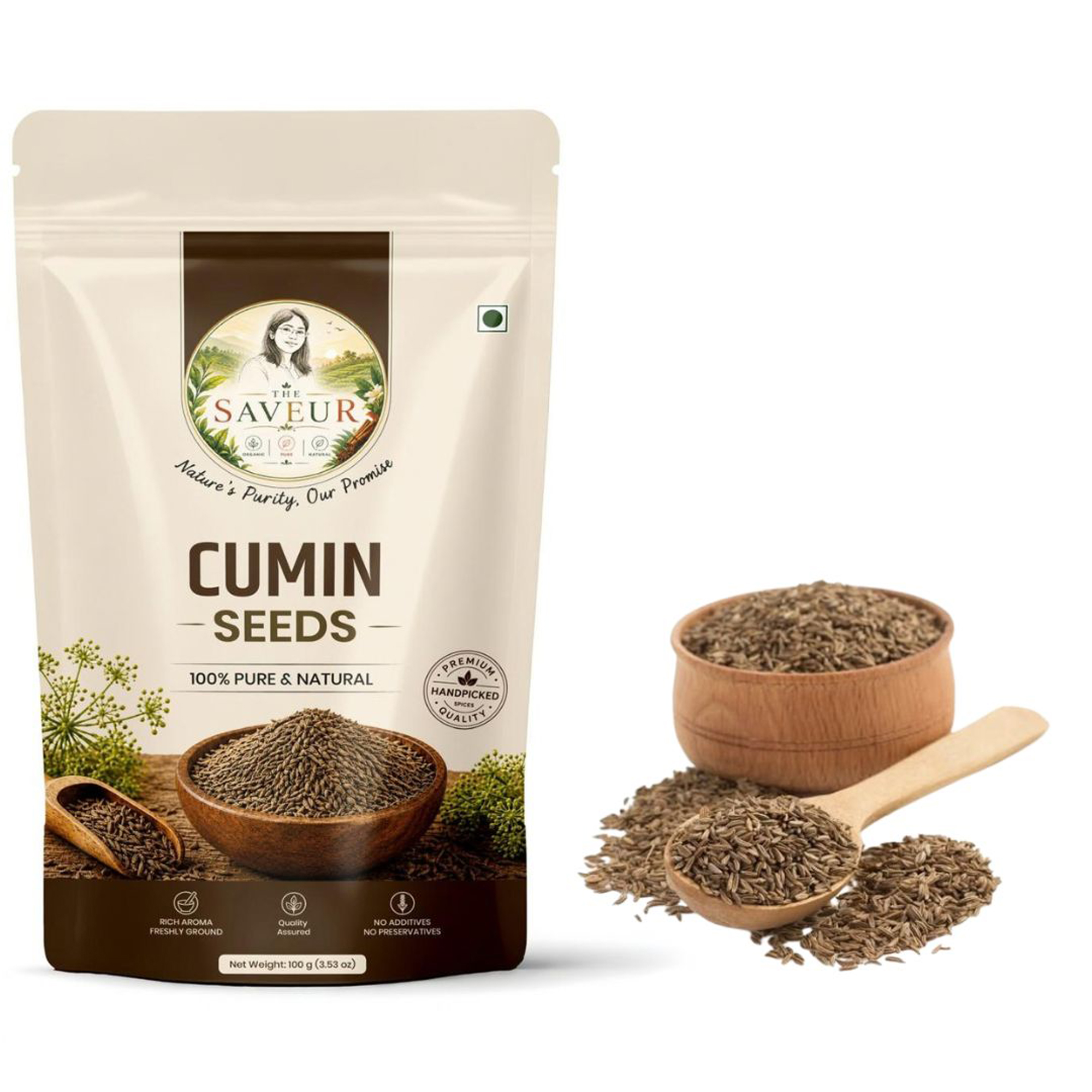 Whole Cumin Seeds (Jeera) 100gm Natural and Organic Chemical & Pesticides Free Pure and Fresh By The Saveur Indian Cooking spices