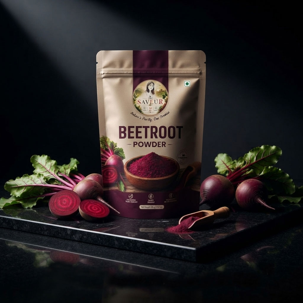The Saveur Organic Beetroot Powder 100 Gm Pack For Face Skin Lip & Hair Face Pack for Glowing Skin Good For Pre & Post Workout Drink
