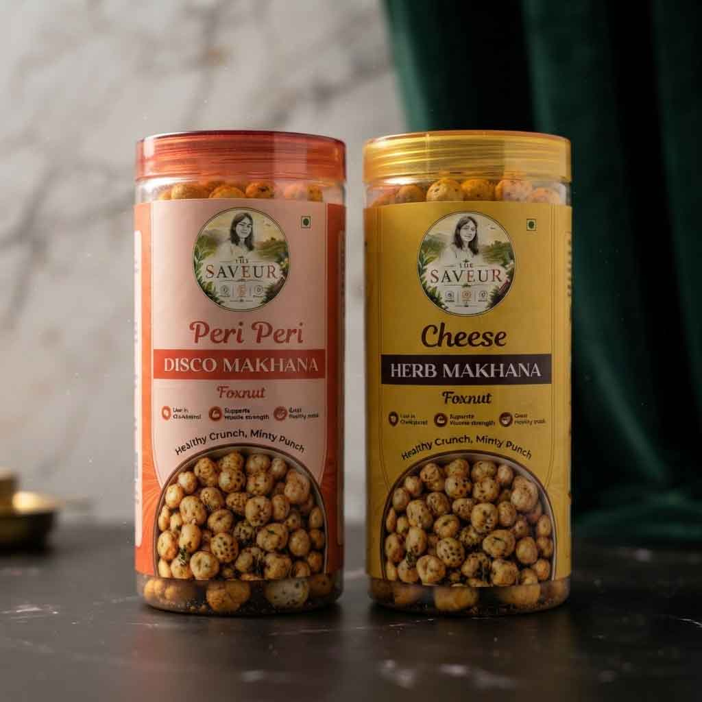 Cholesterol Free Cheese And Peri Peri Flavoure Makhana Jar Combo Of 2 Farmley Roasted and Healthy Snack Namkeen Snacks & Puffed Snacks Gluten Free Rich In Protein & Fiber Roasted in Olive Oil - 85 GM JAR