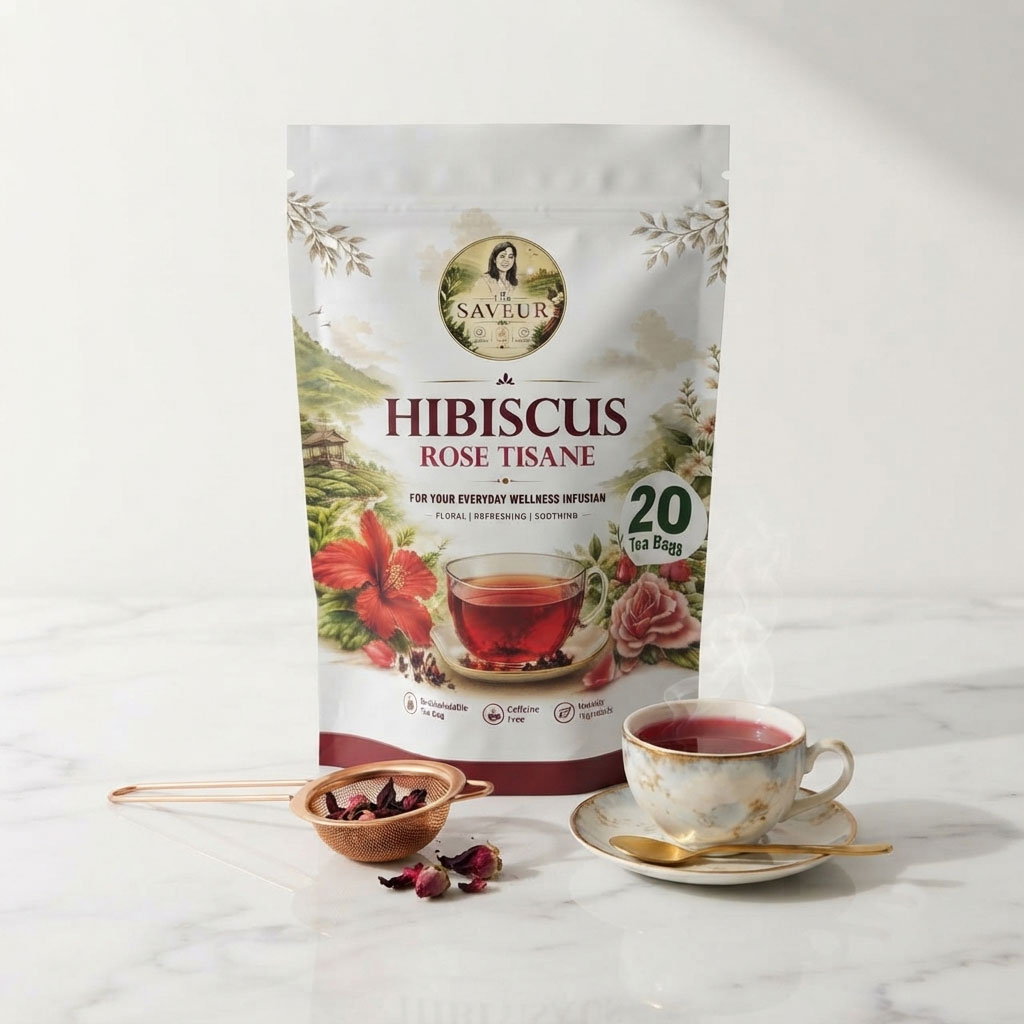 The Saveur Hibiscus Tea 20 Tea Bags Plant Based Supports Healthy Sugar Levels Enhances Skin Glow Caffeine Free Gluten Free