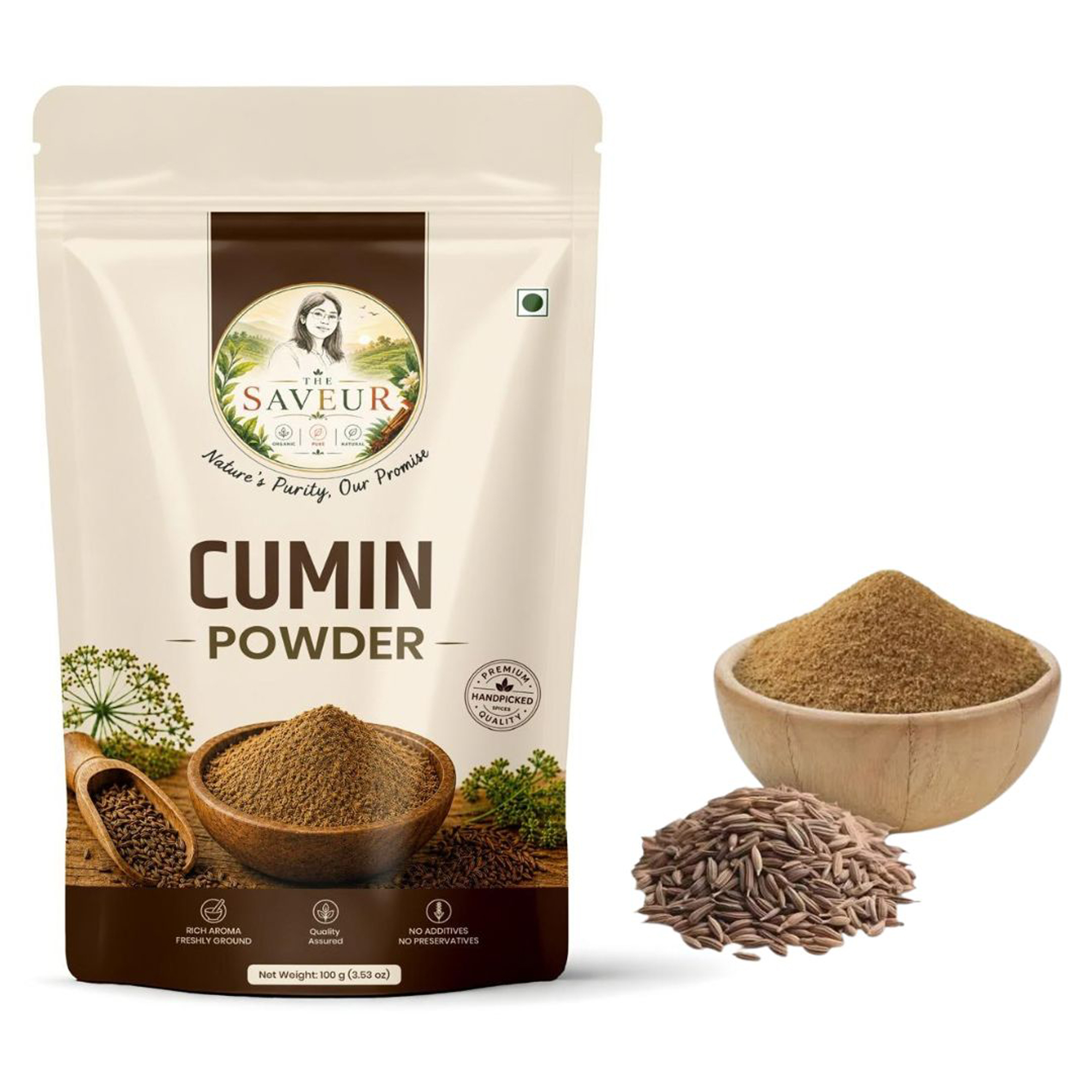 The Saveur Cumin Powder 100 gm Pure & Aromatic Jeera Powder Adds Rich Flavour to Curry, Dal & Sabzi Freshly Ground & Packed