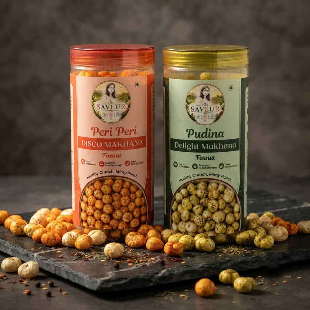 Combo Of 2 Peri Peri And Pudina Flavoure Makhana Jar Healthy Snack and Farmley Roasted Namkeen Snacks & Puffed Snacks Cholesterol Free Gluten Free Rich In Protein & Fiber Roasted in Olive Oil - 85 GM JAR