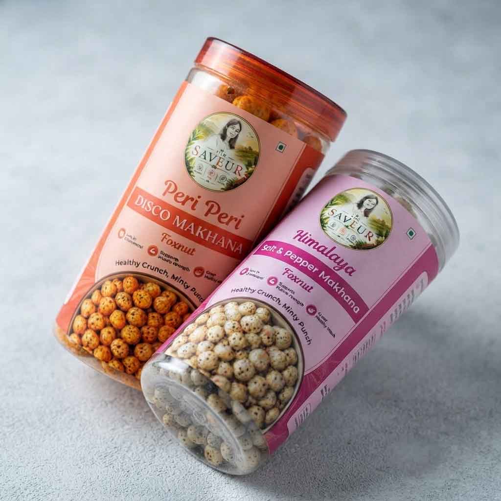 Combo Of 2 Peri Peri And Himalaya(Salt & Pepper) Flavoure Makhana Jar Farmley Roasted and Healthy Snack Namkeen Snacks & Puffed Snacks Gluten Free Rich In Protein & Fiber Cholesterol Free Roasted in Olive Oil - 85 GM JAR