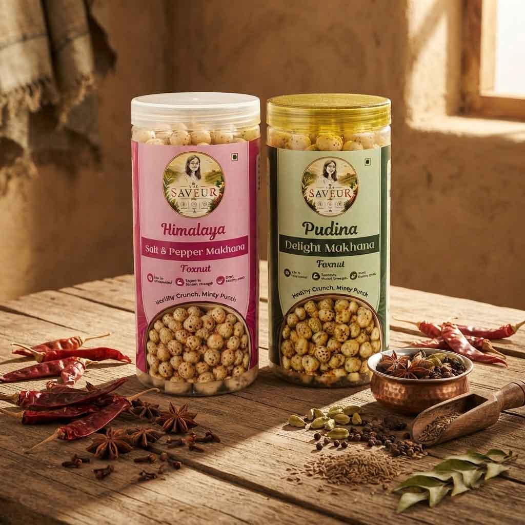 Combo Of 2 Pudina And Himalaya(Salt & Pepper) Flavoure Makhana Jar Farmley Roasted and Healthy Snack Namkeen Snacks & Puffed Snacks Cholesterol Free Gluten Free Rich In Protein & Fiber Roasted in Olive Oil - 85 GM JAR